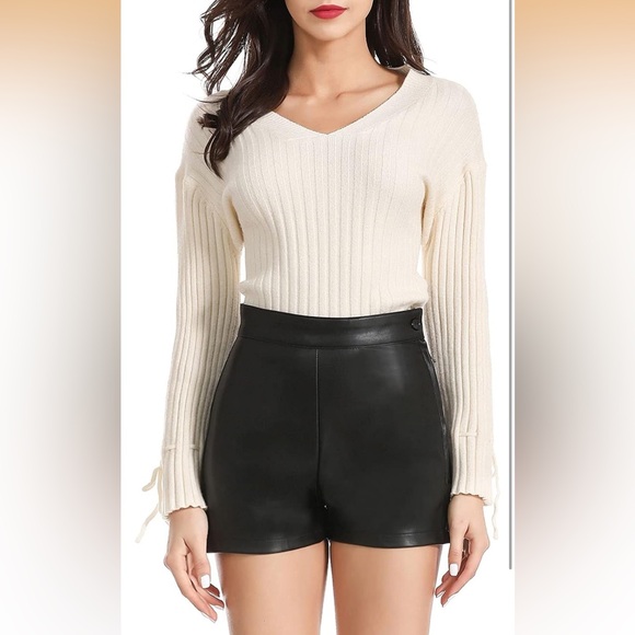 Pants - High Waisted Faux Leather Black Shorts Medium